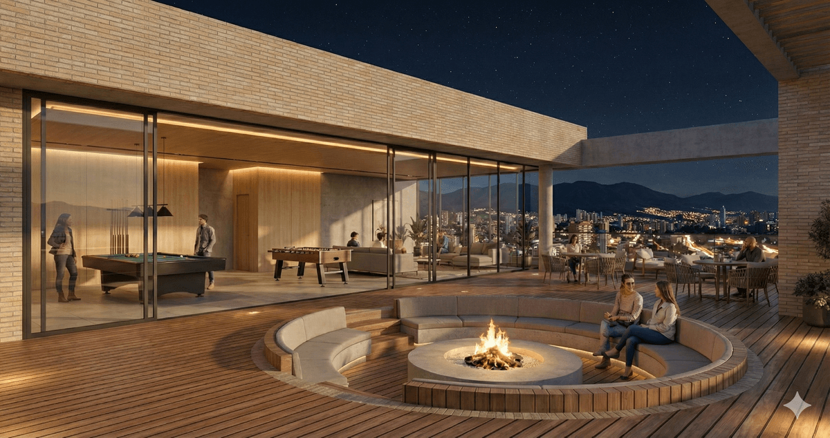Terraza del proyecto Lumen 126 de noche